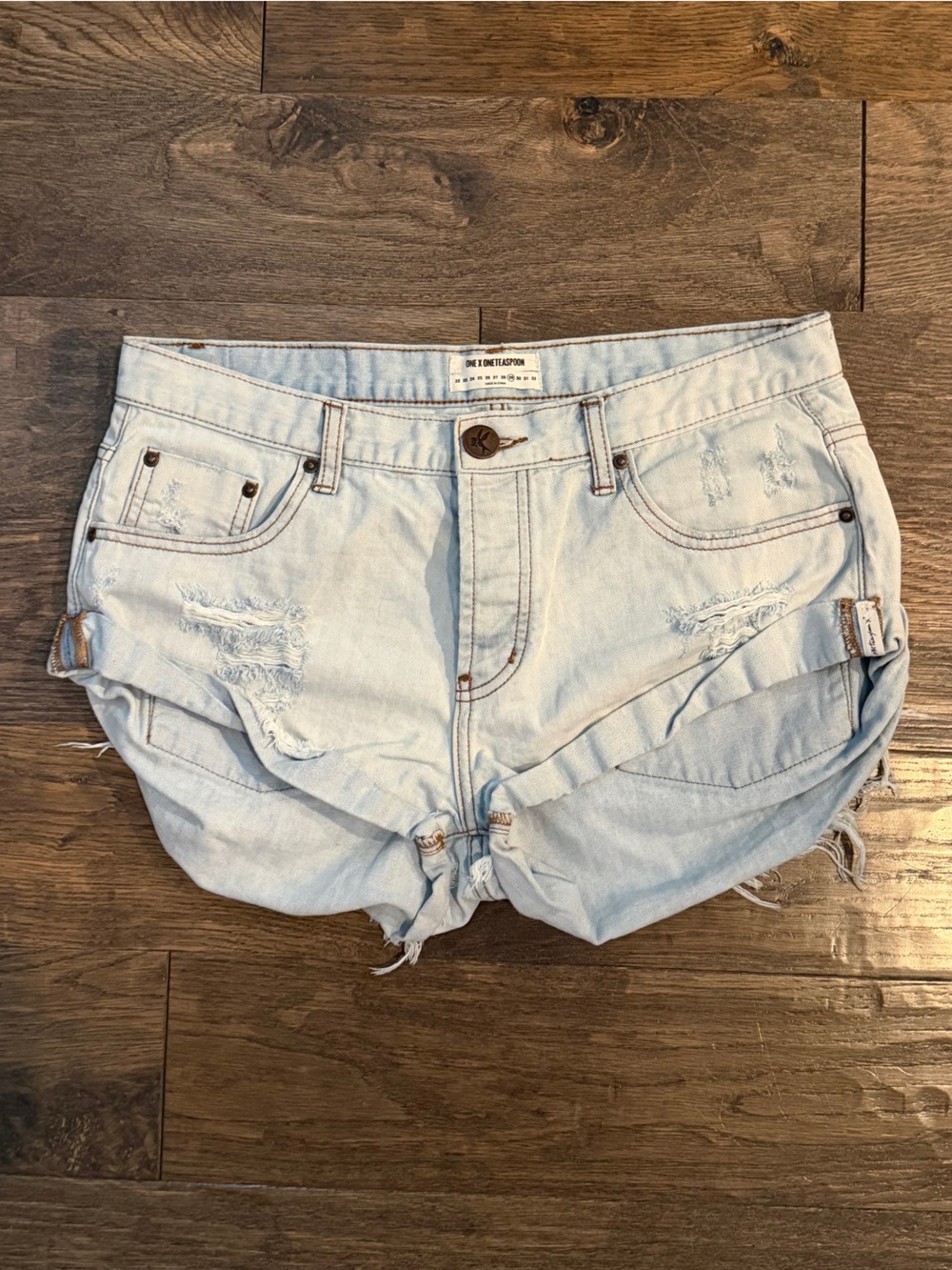 One Teaspoon Light Blue Button-Fly Denim Shorts